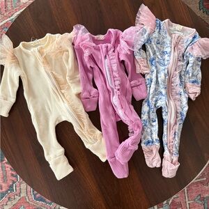 Lot of 3 Australian brand Before & Ever Zip Rompers with Frills